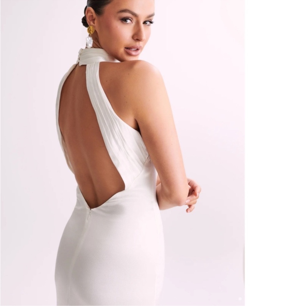 Meshki Claire Satin Drape Back maxi dress